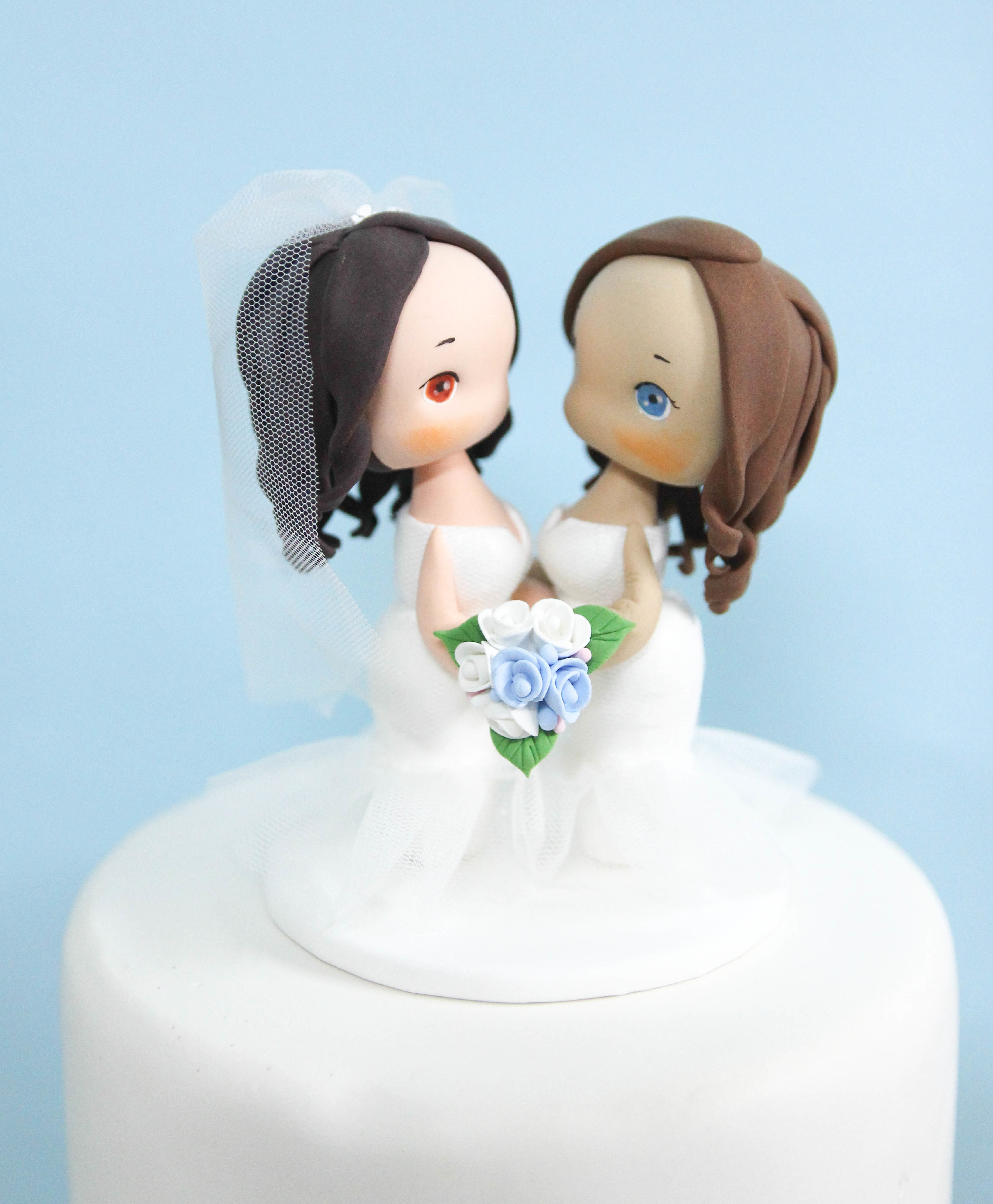 World Cake Topper Bride And Bride Wedding Cake Topper Same Sex Clay Figurine 