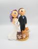 Picture of Custom Bride & Groom Wedding Cake Topper with Dogs, Purple Hair Bride Clay Figurine