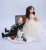 Picture of Bride dragging groom gamer Wedding Cake Topper, Wedding Cake Topper with a cat 