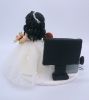 Picture of Bride dragging groom gamer Wedding Cake Topper, Wedding Cake Topper with a cat 