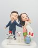 Picture of From Long Distance to Married wedding cake topper, Destination Wedding Cake Topper with Dogs, Travel Wedding Cake Topper