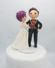 Picture of Superman Wedding Cake Topper, Purple Short Hair Bride & Superman Groom Topper, DC Fans Wedding