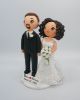 Picture of Short Curly Hair Bride & Mustache Groom Wedding Cake Topper, First Wedding Anniversary Gift for Wife