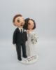 Picture of Short Curly Hair Bride & Mustache Groom Wedding Cake Topper, First Wedding Anniversary Gift for Wife
