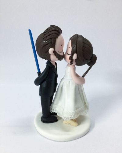 Picture of Short Bride & Tall Groom Wedding Cake Topper, Lightsaber Wedding Cake Topper, Wand Wedding Cake Topper