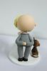 Picture of Stubble Bear Bald Groom & Updo Blonde Hair Bride Wedding  Cake Topper, Kissing Bride & Groom with a Cat Figurine