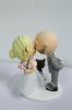 Picture of Stubble Bear Bald Groom & Updo Blonde Hair Bride Wedding  Cake Topper, Kissing Bride & Groom with a Cat Figurine