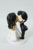 Picture of Full Beard Comb Over Hairstyle groom, Wavy Down hairstyle bride, Classic Kissing  Interracial Wedding Cake Topper