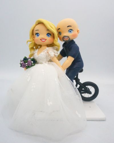 Picture of Bicycle Wedding Cake Topper, Muscular Groom and Beautiful Bride, First Date Wedding Cake Topper