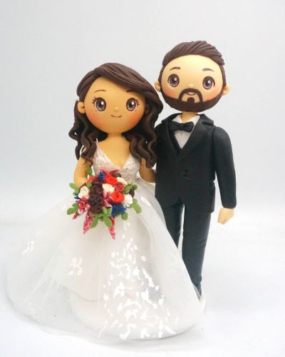 Picture of Bride & Groom Wedding Cake Topper, Net Wedding Dress Bridal Dress