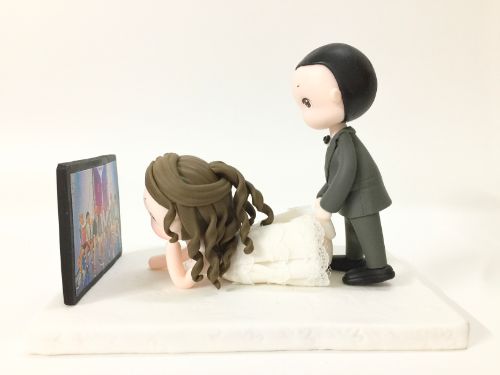Picture of BTS Fan Wedding Cake Topper, Funny Groom Dragging Bride Wedding Centerpiece, Funny Gifts for BTS Fans, K-Pop Fans Wedding Theme