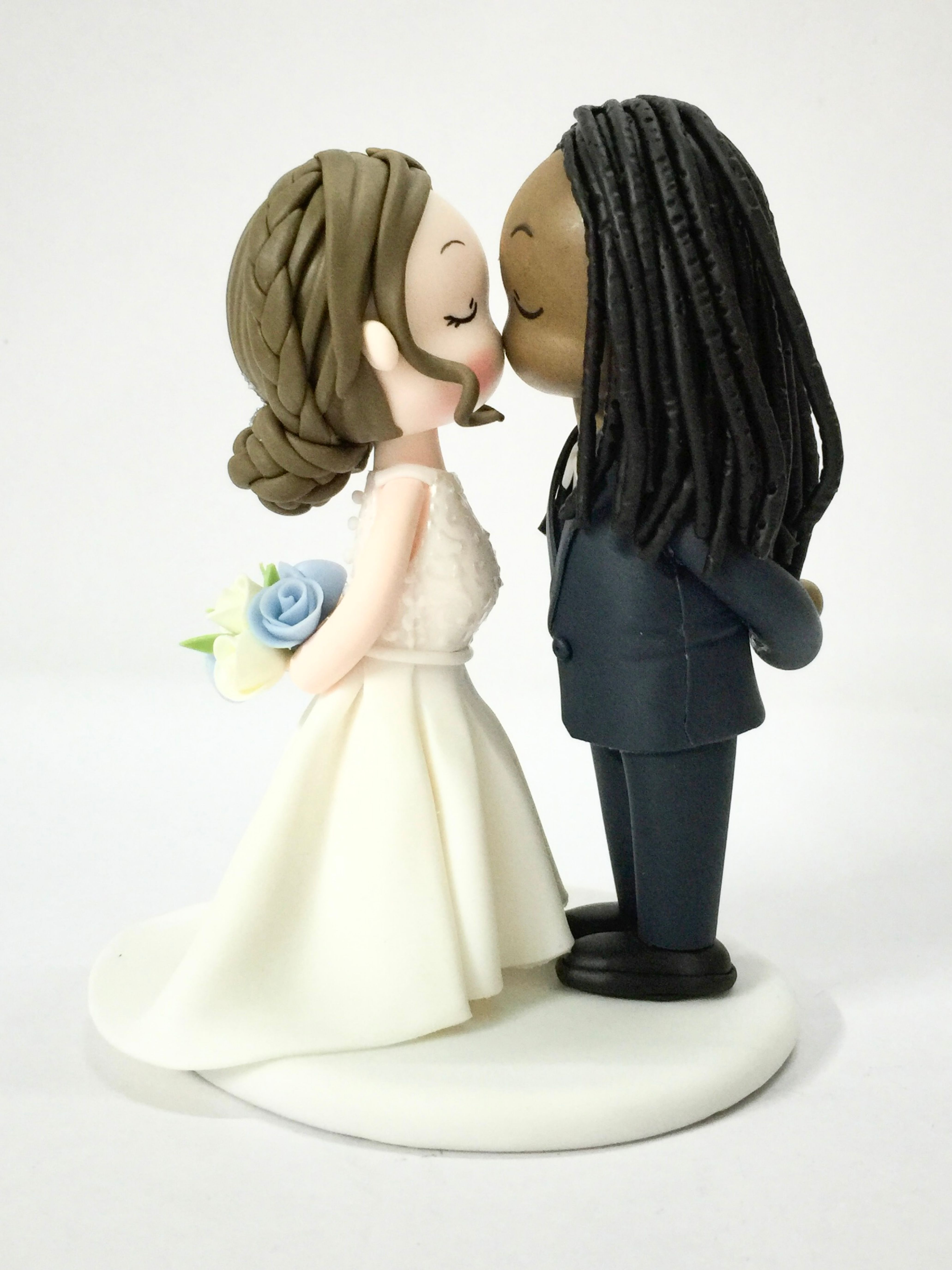 Picture of Dreadlocks Groom Wedding Cake Topper, Interracial Couple Wedding Cake Decor, Wedding Gifts for Mixed Race Crouples