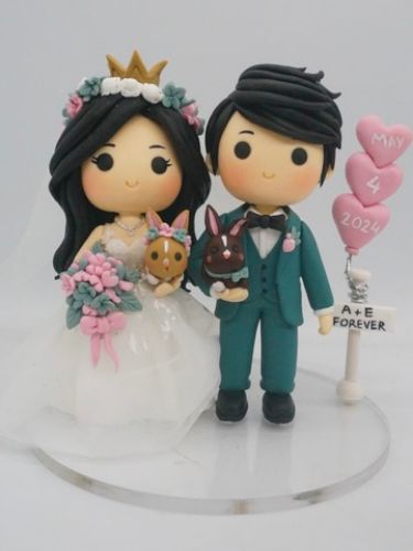 Picture of Bride & Groom With Bunny Wedding Cake Topper, Bunny Lovers Cake Topper, Custom Commission Topper from AI Drawing