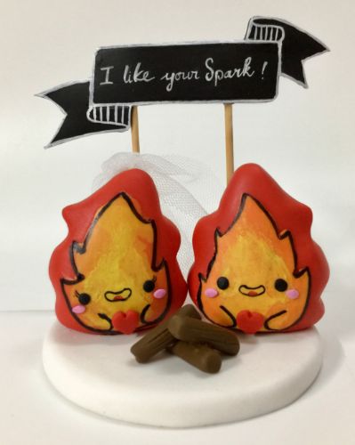 Picture of Mr & Mrs Calcifer Wedding Cake Topper, I Like Your Spark Wedding Cake Topper, Howl's Moving Castle Inspired Figurine