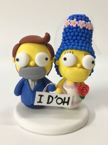 Picture of The Simpsons Wedding Cake Topper, I D'OH sign Wedding Cake Topper, Marge & Homer Wedding Figurine