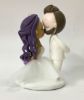 Picture of Dark Purple Hair Bride & Brown hair Groom Wedding Cake Topper, Kissing Interracial Couple