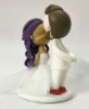 Picture of Dark Purple Hair Bride & Brown hair Groom Wedding Cake Topper, Kissing Interracial Couple