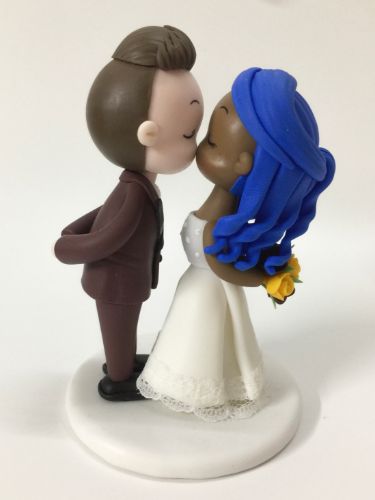 Picture of Interracial Wedding cake topper, Blue Hair Bride Figurine