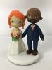 Picture of Orange Haired Bride & Bald Groom Wedding Cake Topper, Interracial Couple Wedding Cake Topper