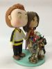 Picture of Hockey Player Groom & Wonder Woman Bride Funko Pop Wedding, Funko Pop Wedding Cake Topper with Cats