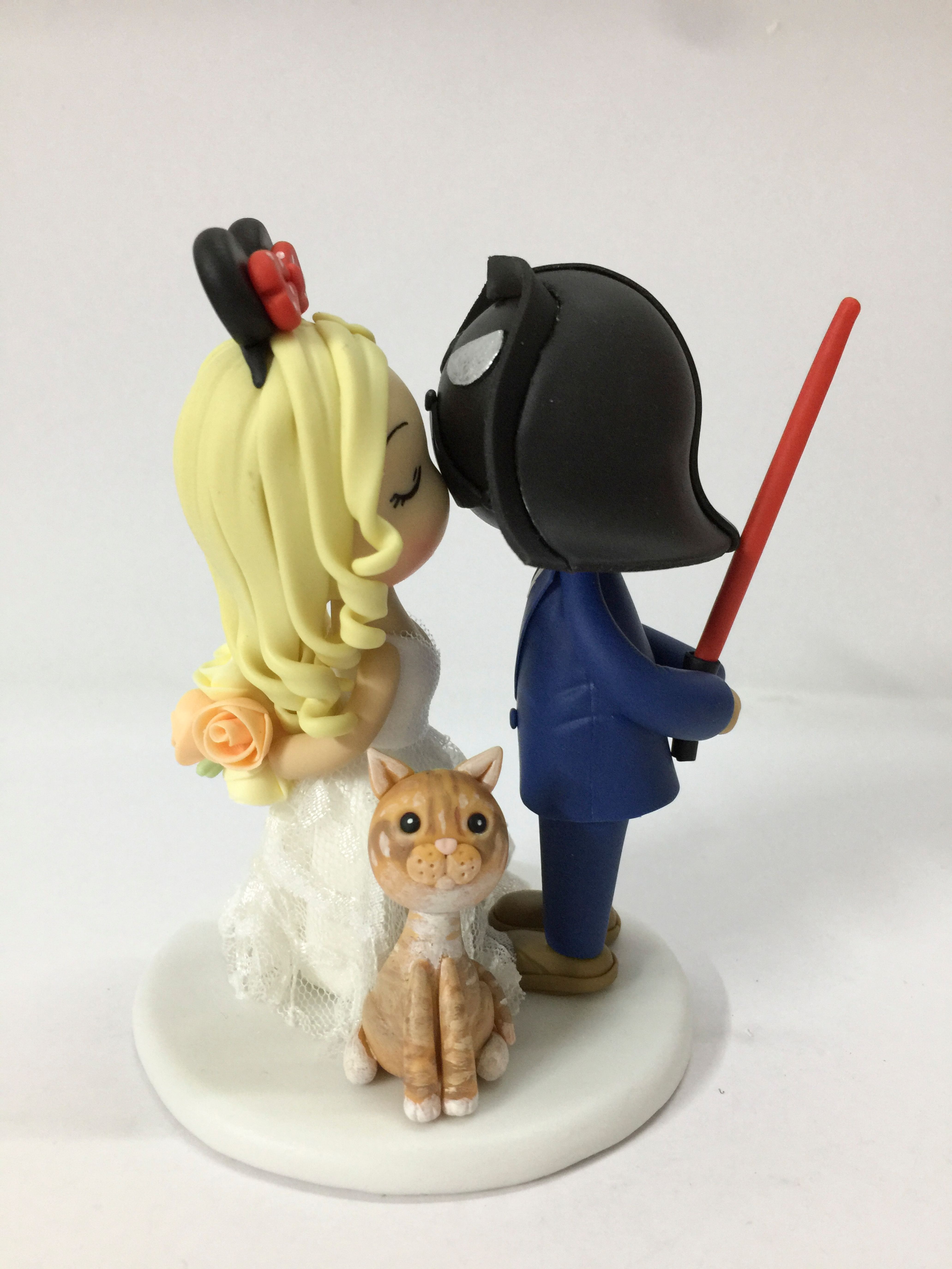 Picture of Darth Vader Groom & Mickey Mouse Bride Wedding Cake Topper with Cat, Disney lover & Star Wars lover wedding gift