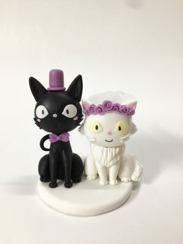 Picture of Kiki's Delivery Service Wedding Cake Topper, Jiji & Lily Clay Dolls, Studio Ghibli Wedding Theme