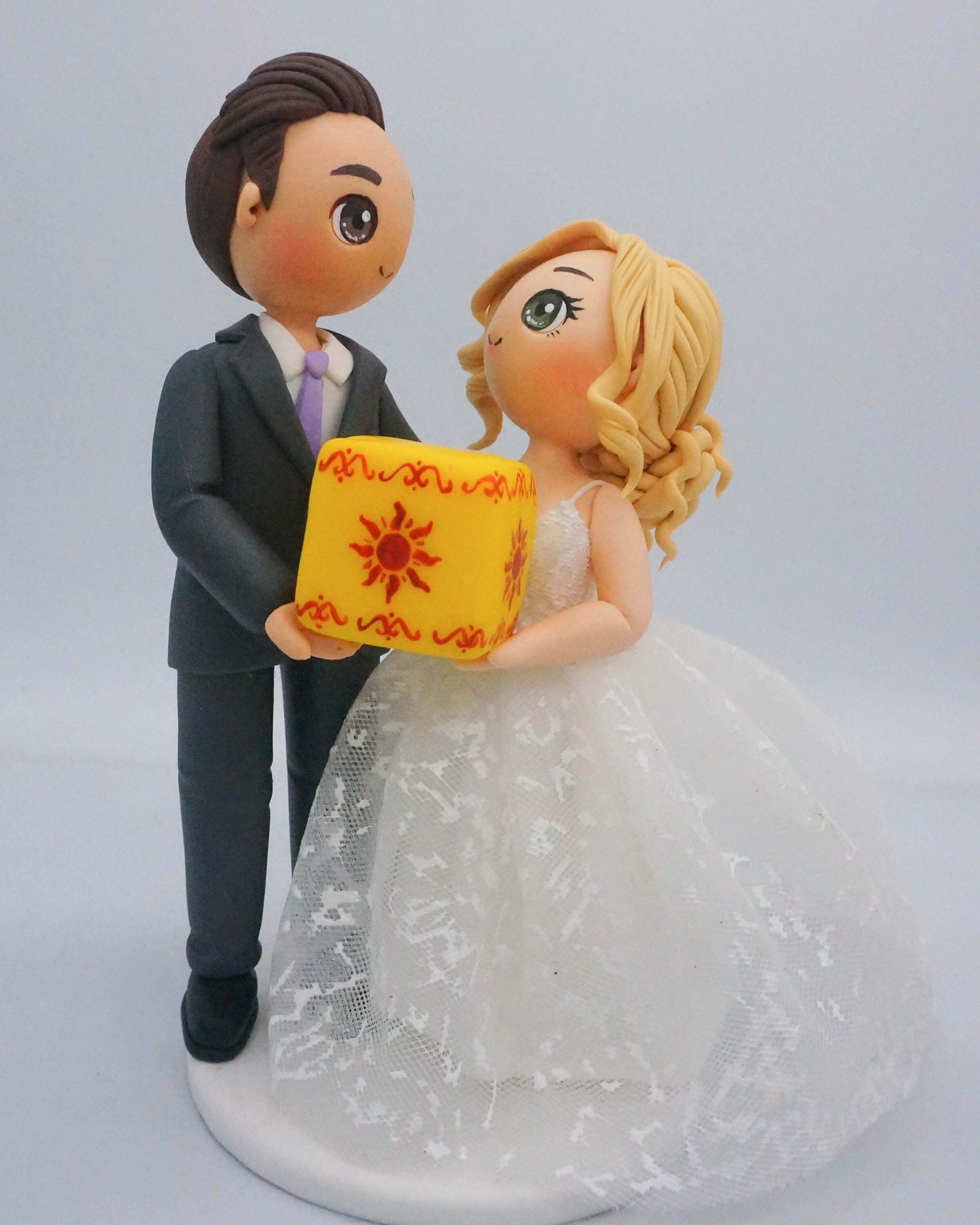 Picture of Tangled Inspired Wedding Cake Topper, Bride & Groom with Tangled Lantern, Topper for Disney Lovers