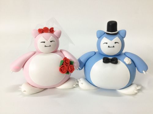 Picture of Snorlax Wedding Cake Topper, Pokemon Theme Wedding Cake Topper, Handmade Anime Commission Topper