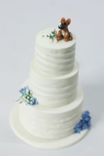 Picture of Handmade Wedding Cake Ornament with Dog Topper,  Blue Theme Wedding Keepsake 