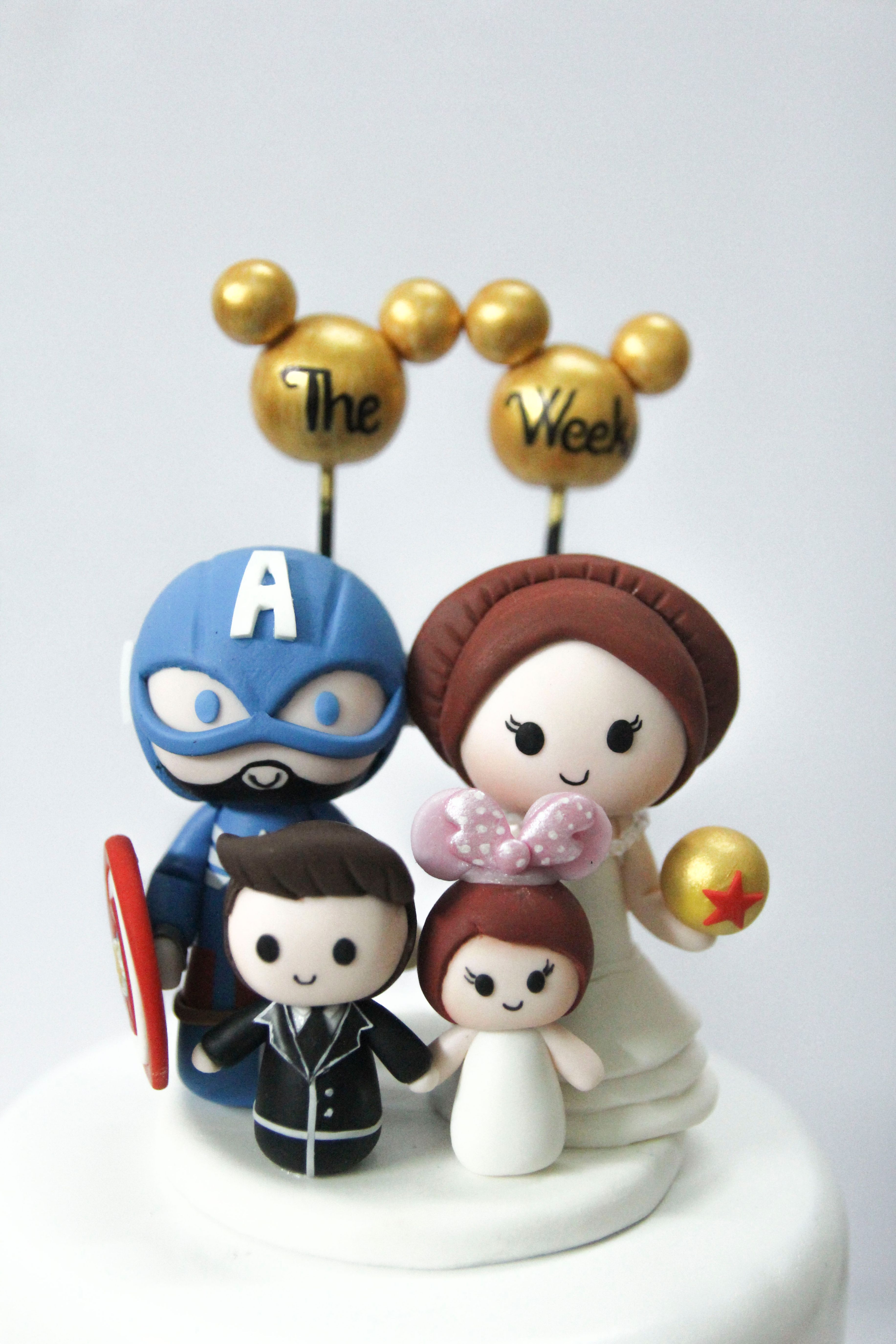 Picture of Captain America, Princess Leia, Mickey theme Wedding Cake Topper, Wedding Cake Topper with kids