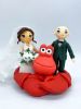 Picture of Bride & Groom with Sebastian Wedding Cake Topper, Little Mermaid Wedding Cake Topper