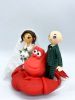 Picture of Bride & Groom with Sebastian Wedding Cake Topper, Little Mermaid Wedding Cake Topper