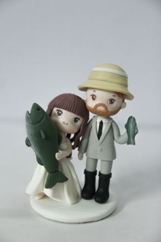 Picture of Fishing Theme Wedding Cake Topper, Funny bride & groom figurine